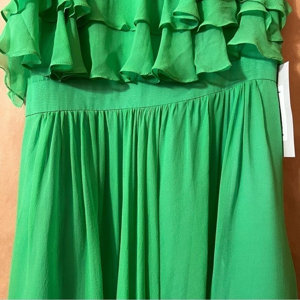 Jill Stuart | NWT One Shoulder Ruffle Silk Mini Dress Cocktail Green Size 10 - Picture 8 of 16